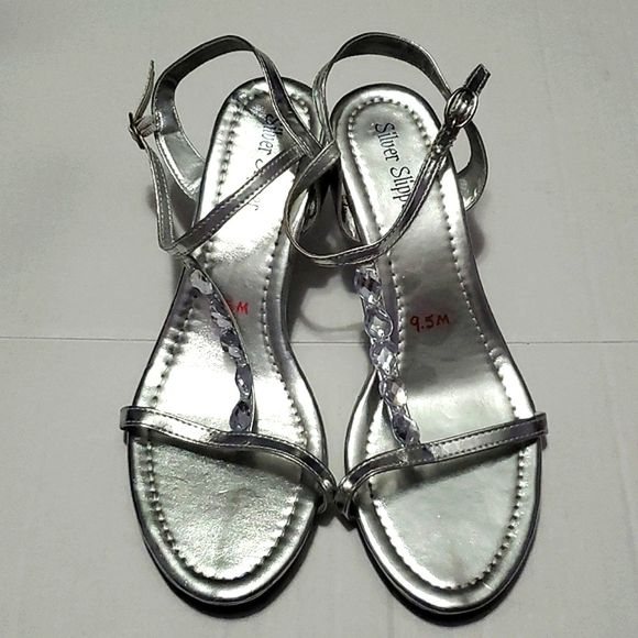 Silver Slipper Azura Silver Embellished Kitten Heels Evening Wedding Sandals - Picture 1 of 11